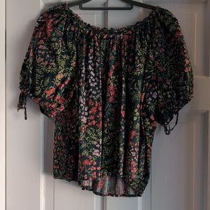 LOFT Floral Off-Shoulder Blouse - Black and Red